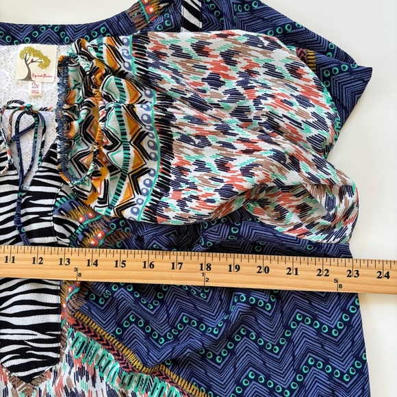 Fig and Flower Mixed Media Lace Zebra Animal Print Tribal Long Sleeve Blouse 2XL - Picture 6 of 7